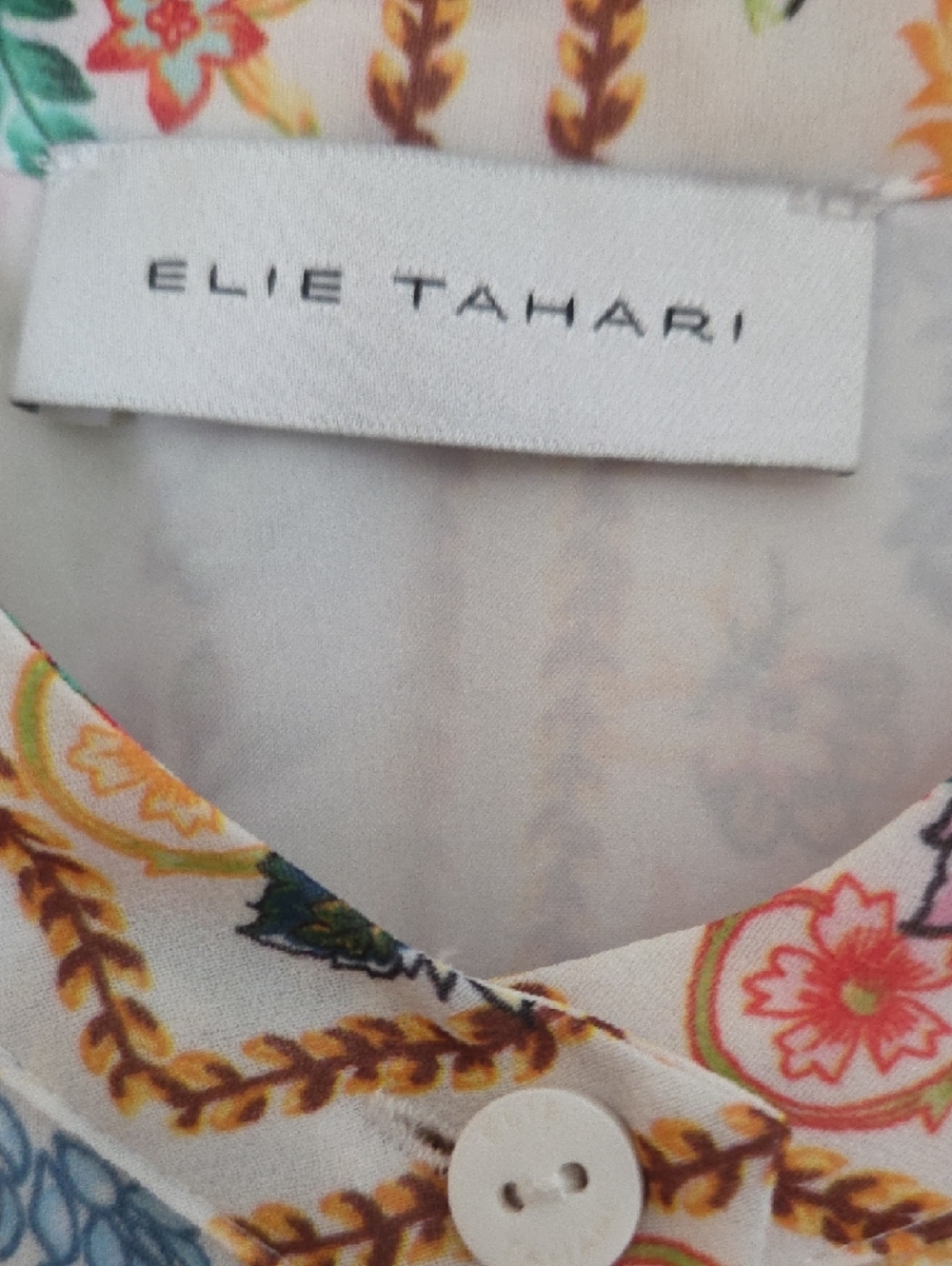 Elie Tahari Cream Multi Floral Midi Dress with Belted Waist - Picture 2 of 6